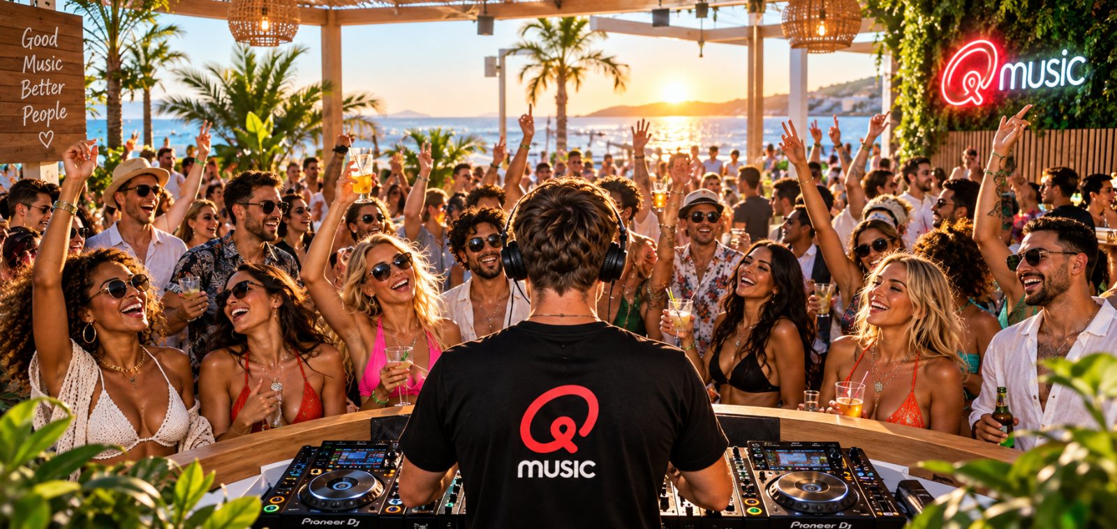 Het Foute Uur van Qmusic in een volle horecazaak op Mallorca